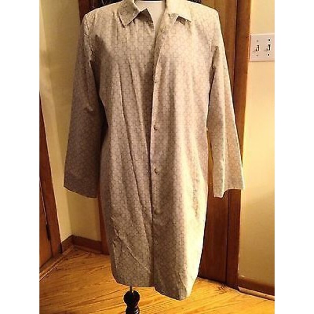 1 Madison Women's Coat Cream And Tan Print Trench Coat Size Large NWOT